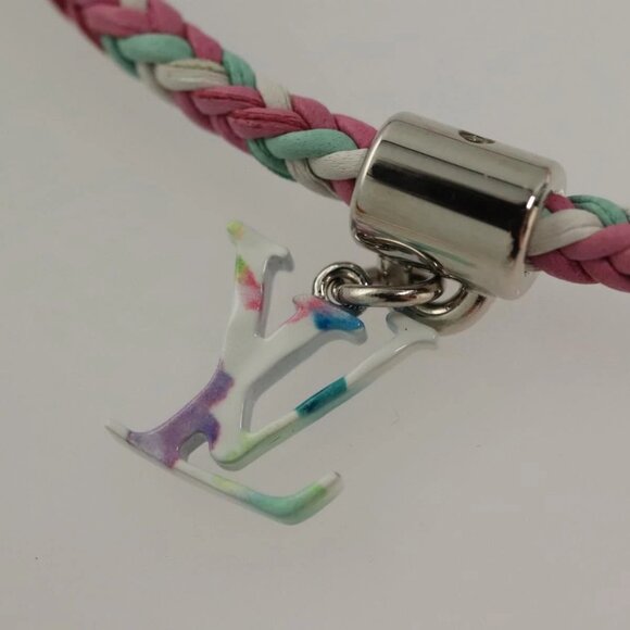 LOUIS VUITTON Brass Friend Ship Bracelet Leather Pink M6793E LV Auth 132791M - Picture 10 of 13